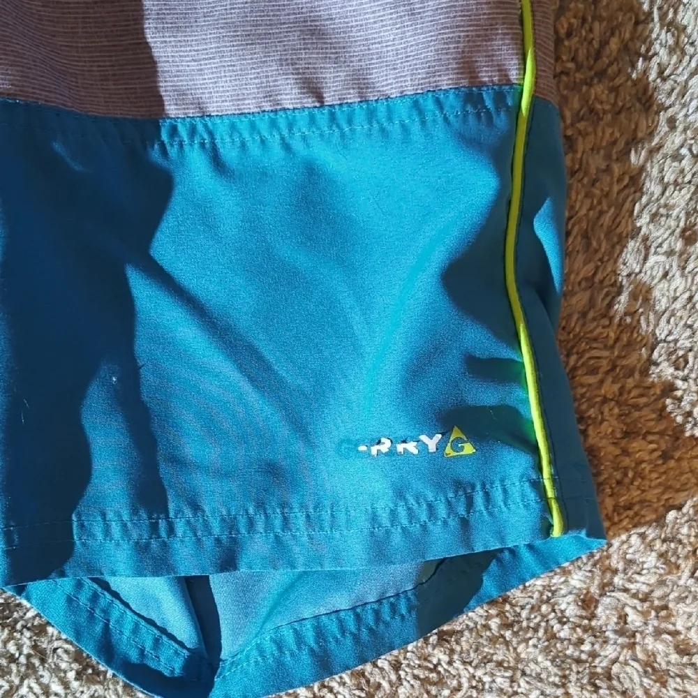 Blue and Gray Board Shorts with Drawstring